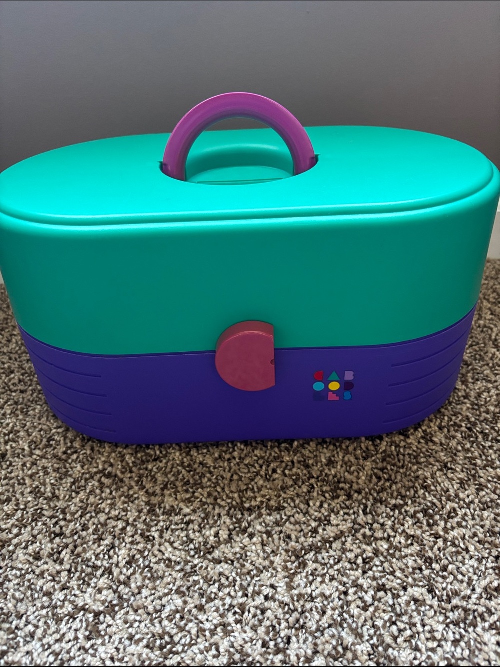 Caboodles Teal & Purple Carrying Cosmetic Case with Pink Handle